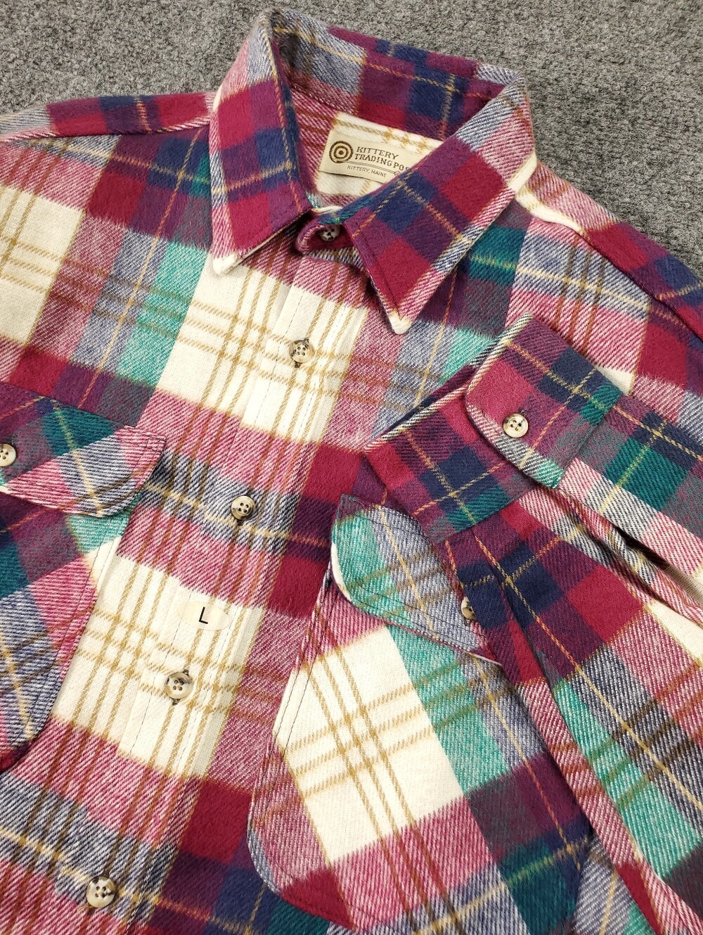Kittery Trading Post Maine Flannel Shirt Large Heavyweight Cotton Hunting Plaid